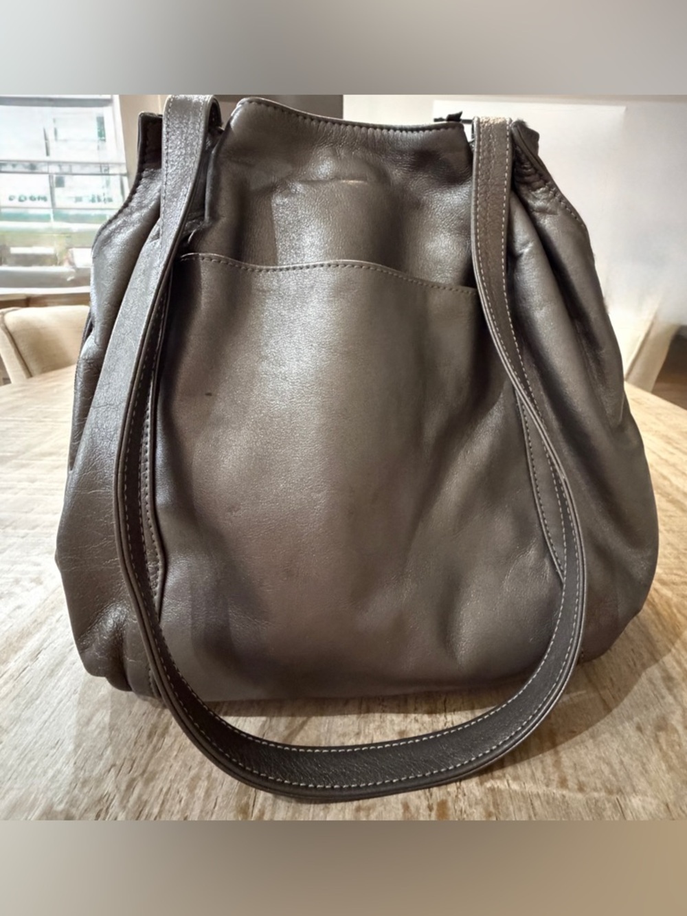 SAS Classic Soft Leather Shoulder Bag in Dark Gray